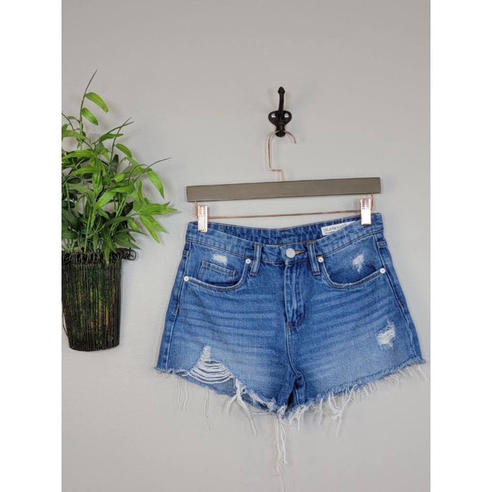 Blank NYC 26 The Barrow Vintage High Rise Jean Shorts Distressed Frayed Blue 2
